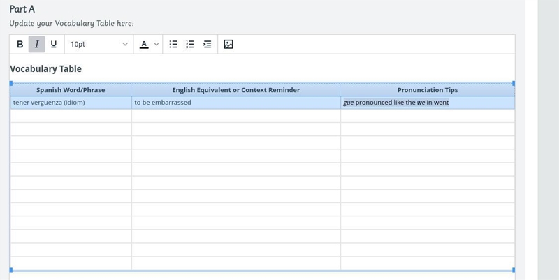 Part A Update your vocabulay table here:-example-1