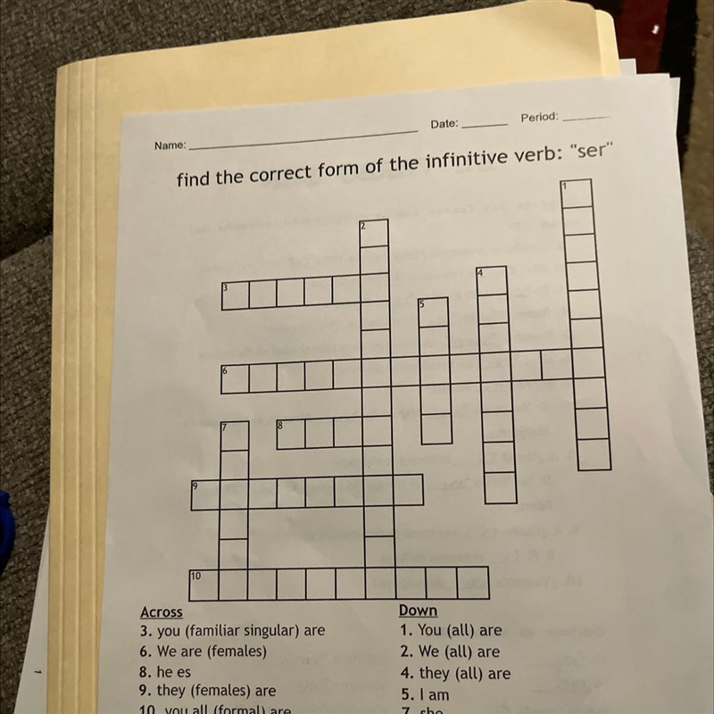 Find the correct form of the infinitive verb ser crossword-example-1