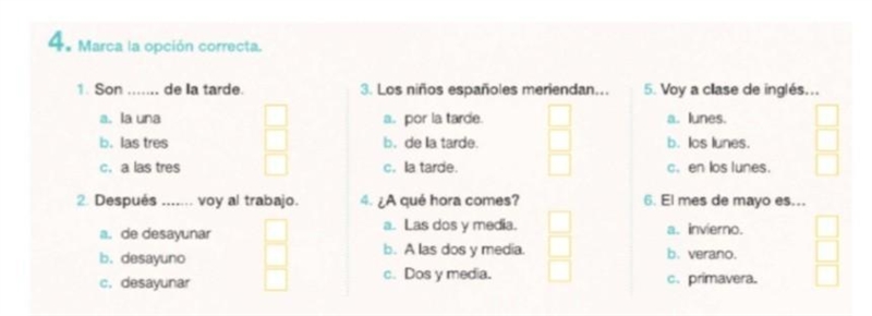 Pick correct answer (spanish) like 1-3, 2-1 for answers​-example-1