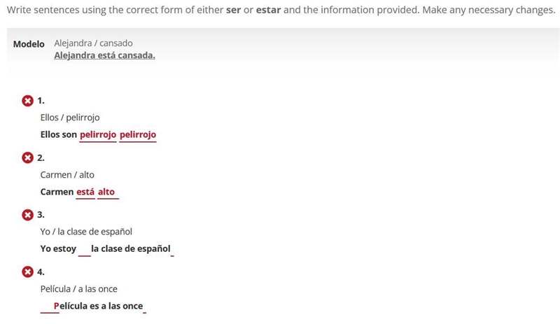 Write sentences using the correct form of either ser or estar and the information-example-1