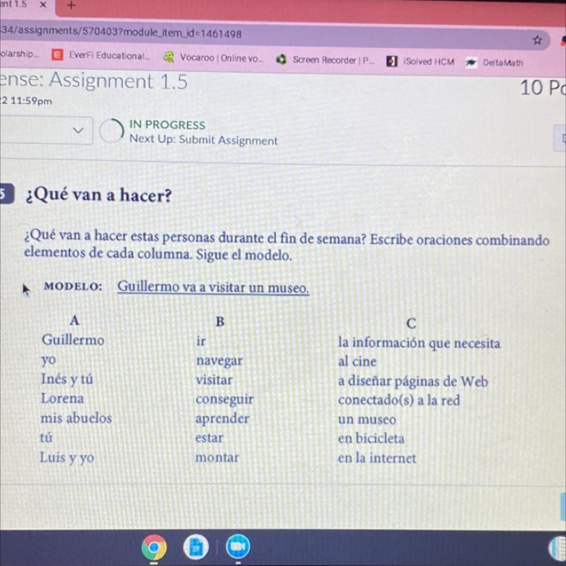 Spanish work!! Help pls!! I guess there should be 6 sentences in total when done.-example-1