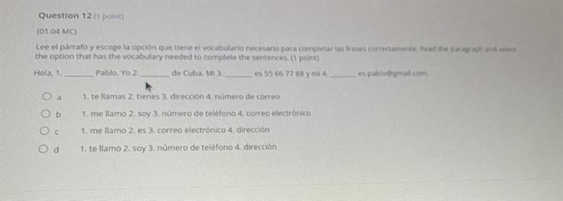 Guys please help with spanish class Read the paragraph and select the option that-example-1