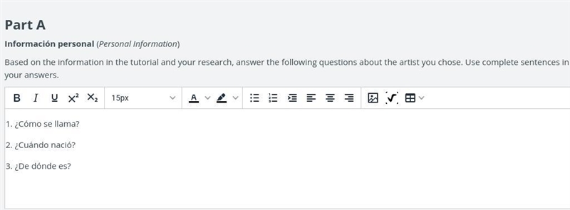 Part A Información personal (Personal Information) Based on the information in the-example-1