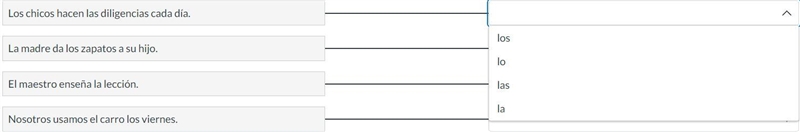 PLEASEEEE ANSWERRRRRRRRRRRR Match each sentence with the correct Direct Object Pronoun-example-1