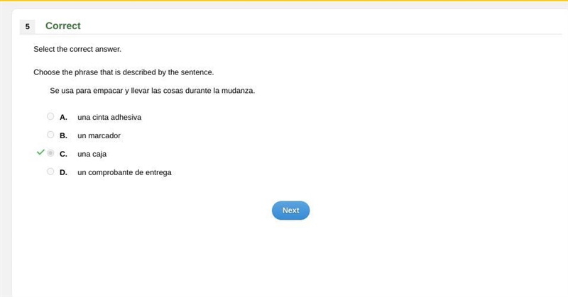 Choose the phrase that is described by the sentence. Se usa para empacar y llevar-example-1