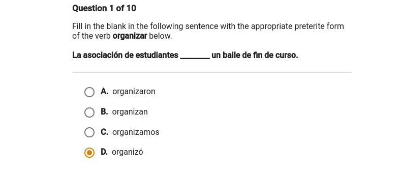 Fill in the blank in the following sentence with the appropriate preterite form of-example-1