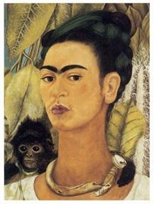 PLEASE HELP !! Look at the painting Self Portrait with Monkey by Frida Kahlo. Describe-example-1