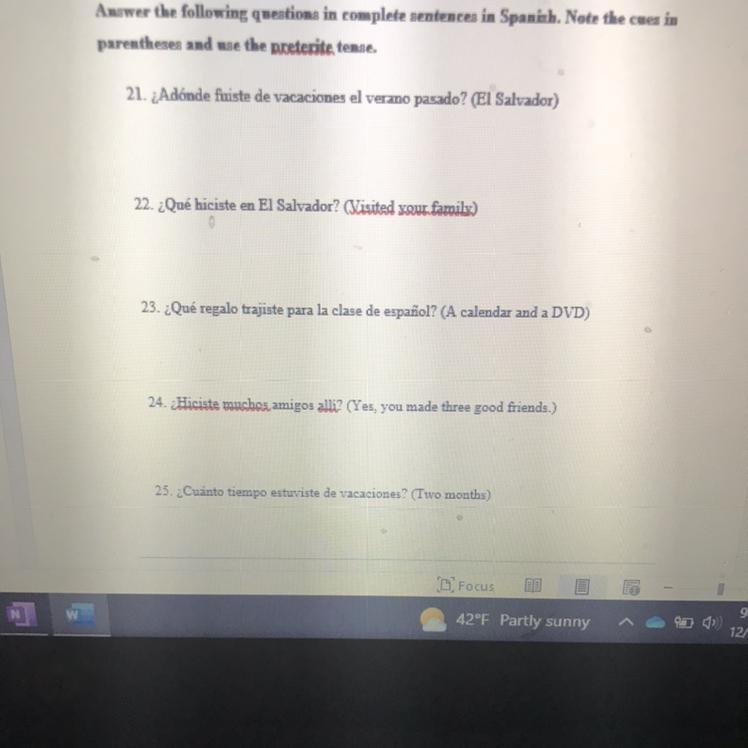 answer the following questions in complete sentences in spanish. note the cues in-example-1