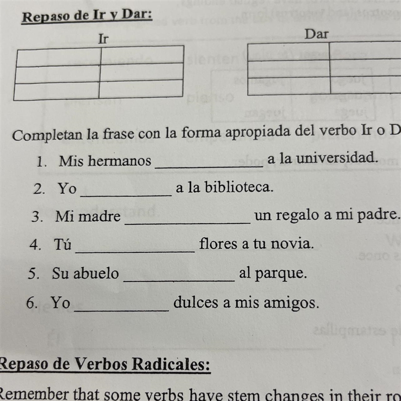 -Ar, -Er, -Ir Present Tense Irr. Verbs Review Worksheet Pagina dos. Repaso de Ir y-example-1