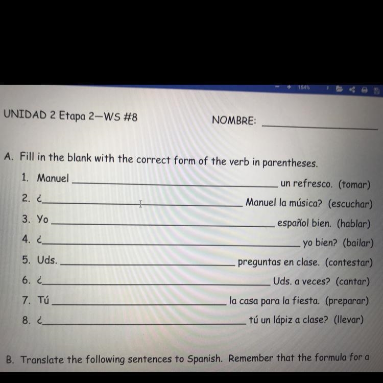 Fill In the blank with the correct form of the verb in the parentheses-example-1